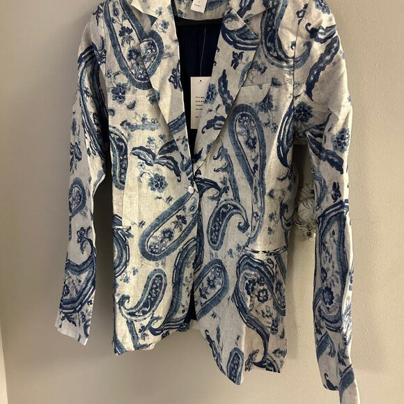 M9624 Paisley One Button BLUE Viscose Blend Blazer by OO LA LA